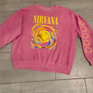 NIRVANA Pink and Yellow Graphic Sweatshirt